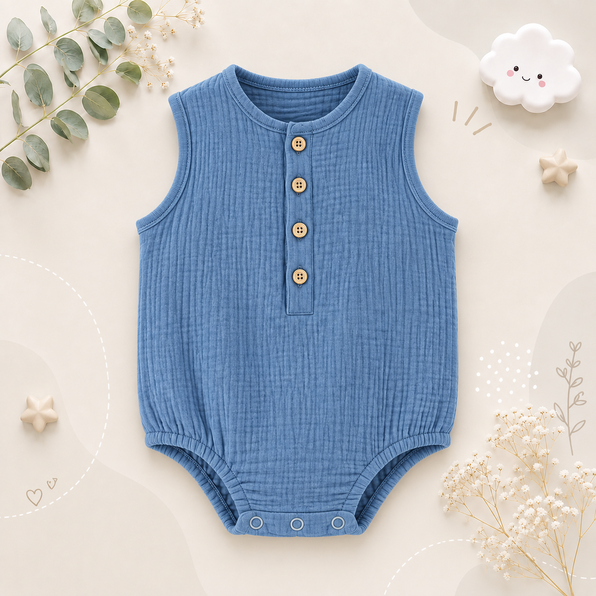 The Millie - Baby Unisex Soft Plain Color Sleeveless Romper