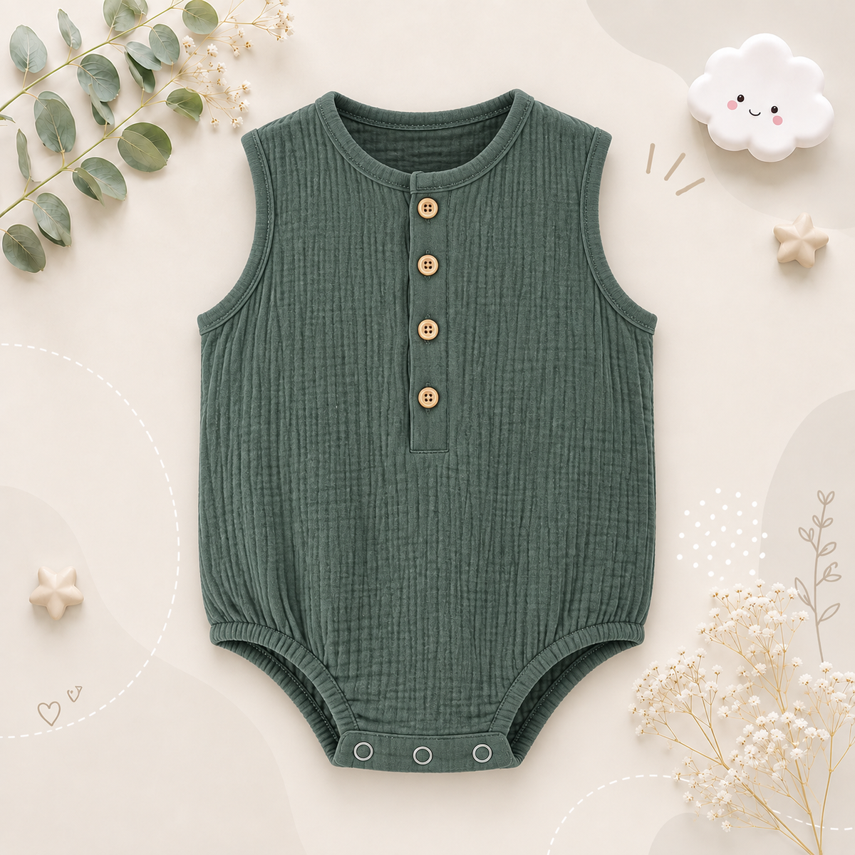 The Millie - Baby Unisex Soft Plain Color Sleeveless Romper