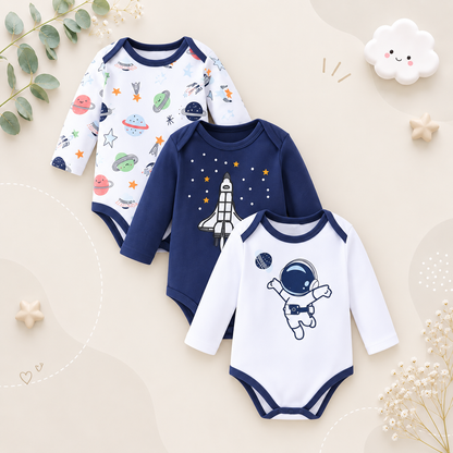 The Kareem - Baby Boy 3PCS Cotton Long Sleeve Romper Set Spring Summer One Piece Outfit