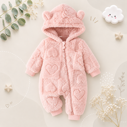 The Moises - Baby Unisex Newborn Winter Plush Romper – Solid Color Hooded Long‑Sleeve Zip‑Up Jumpsuit for Infants & Toddlers
