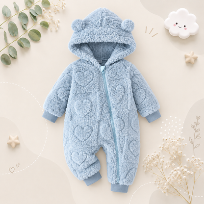 The Moises - Baby Unisex Newborn Winter Plush Romper – Solid Color Hooded Long‑Sleeve Zip‑Up Jumpsuit for Infants & Toddlers