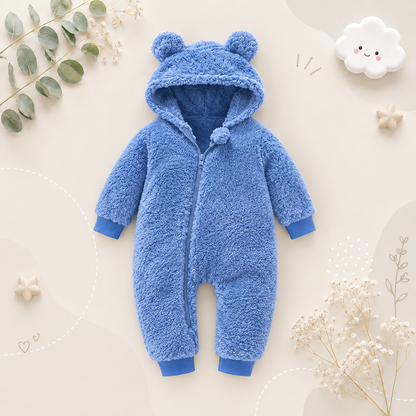 The Vin - Baby Unisex Blue Spring/Autumn Plush Romper – Hooded Warm Bear Jumpsuit for Infants & Toddlers