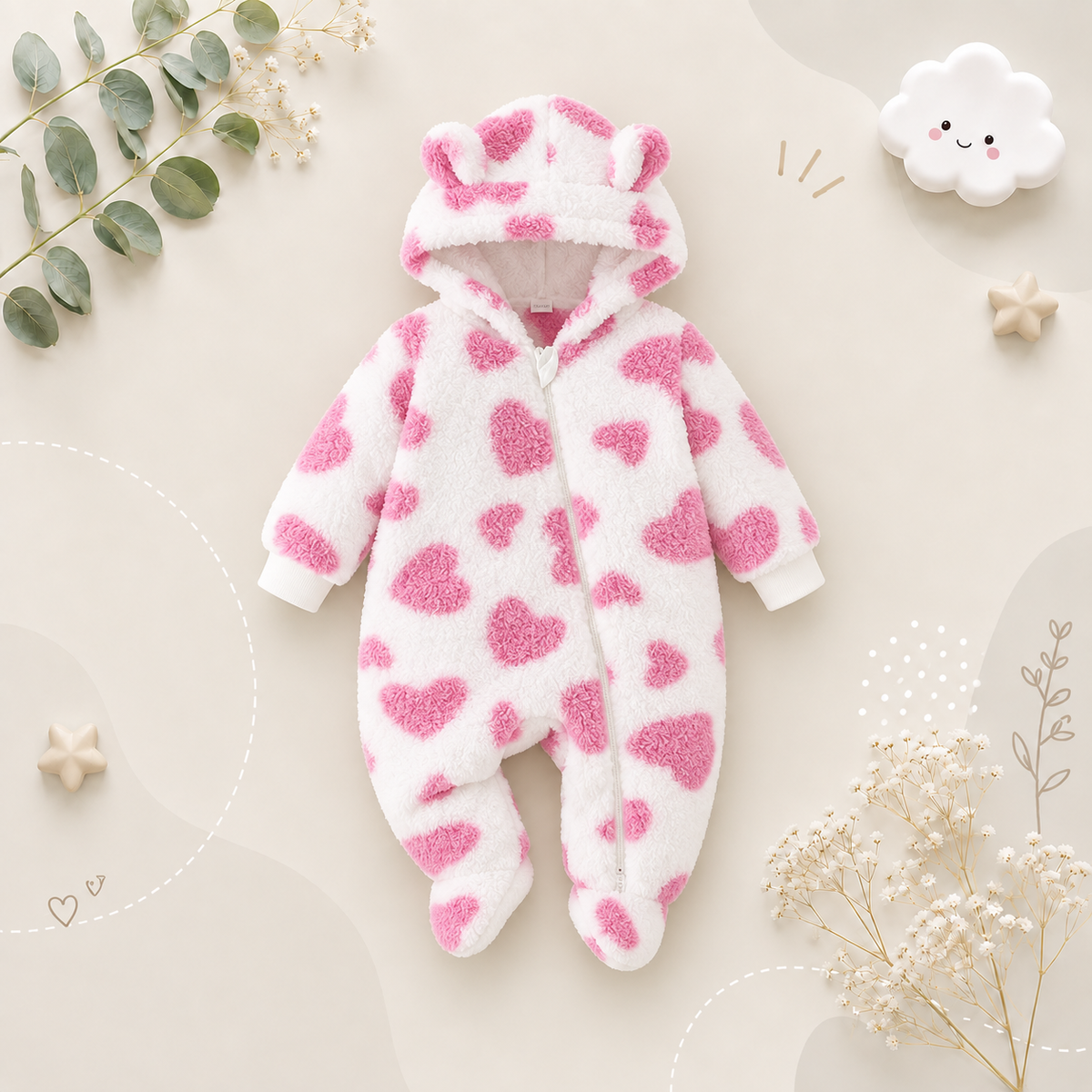 The Tru - Baby Unisex Cute Plush Leopard‑Print Hooded Jumpsuit for Autumn & Winter