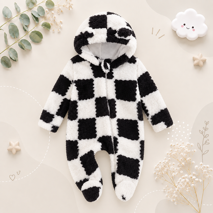 The Tru - Baby Unisex Cute Plush Leopard‑Print Hooded Jumpsuit for Autumn & Winter