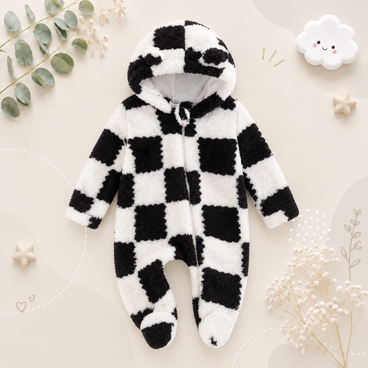 The Tru - Baby Unisex Cute Plush Leopard‑Print Hooded Jumpsuit for Autumn & Winter