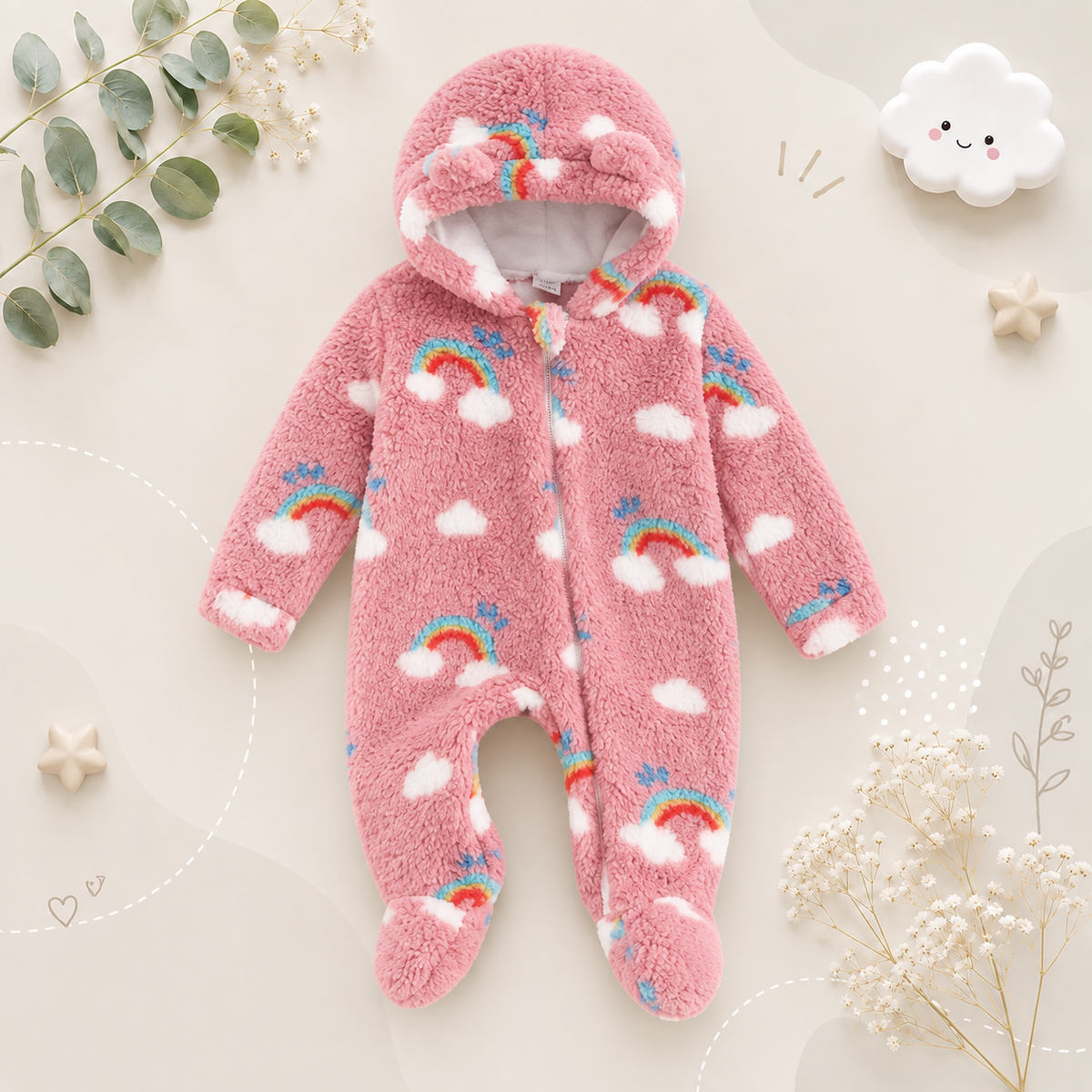 The Tru - Baby Unisex Cute Plush Leopard‑Print Hooded Jumpsuit for Autumn & Winter