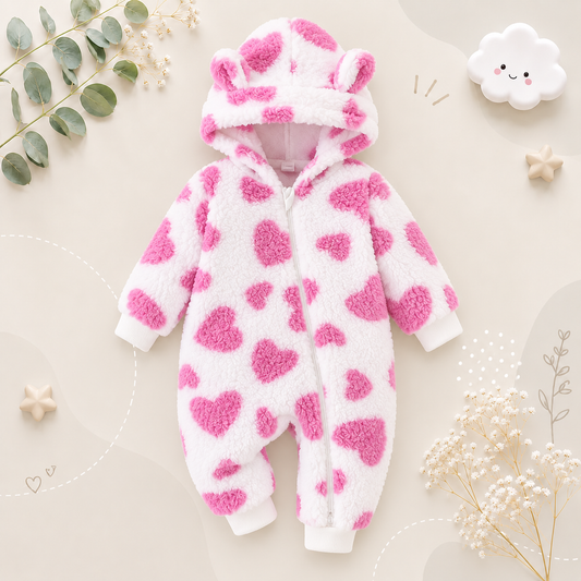 The Tru - Baby Unisex Cute Plush Leopard‑Print Hooded Jumpsuit for Autumn & Winter