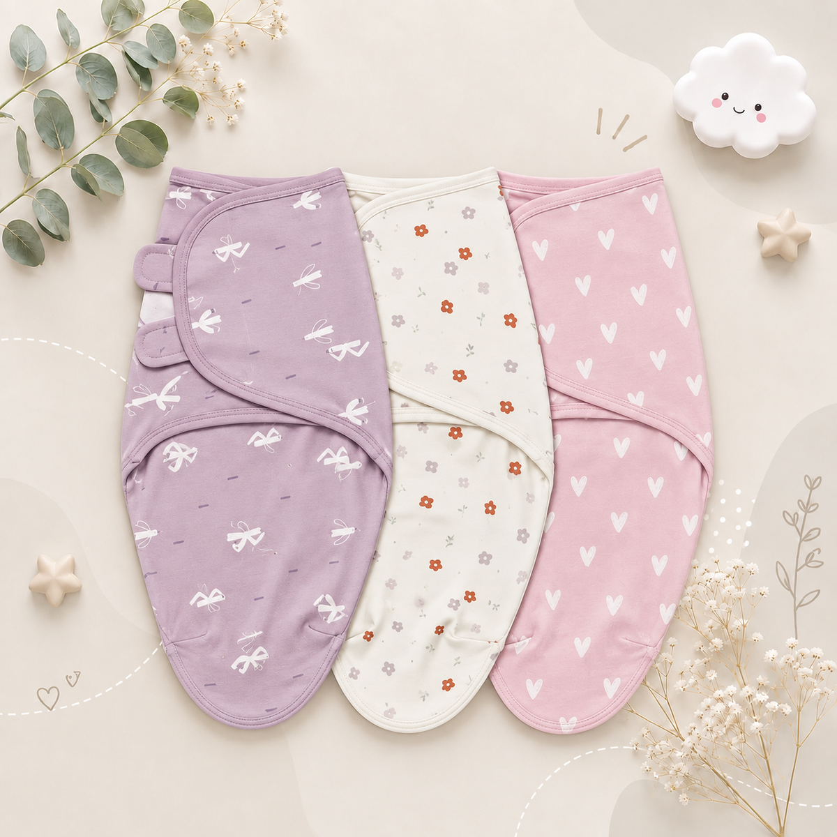The Kolton - 3‑Pack Newborn Swaddle Blankets – 100% Cotton Adjustable Baby Wraps for Boys & Girls (0–6 Months)