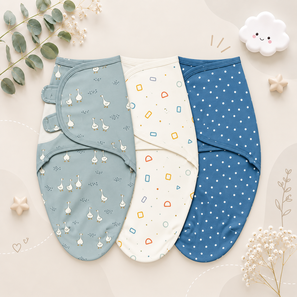 The Kolton - 3‑Pack Newborn Swaddle Blankets – 100% Cotton Adjustable Baby Wraps for Boys & Girls (0–6 Months)