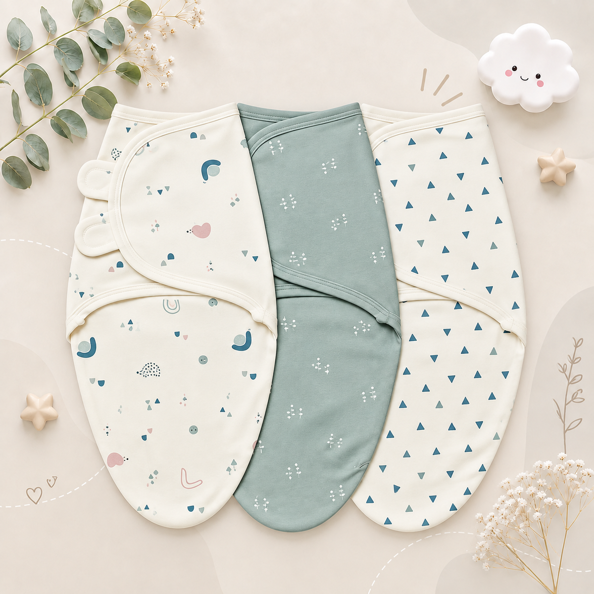 The Kolton - 3‑Pack Newborn Swaddle Blankets – 100% Cotton Adjustable Baby Wraps for Boys & Girls (0–6 Months)