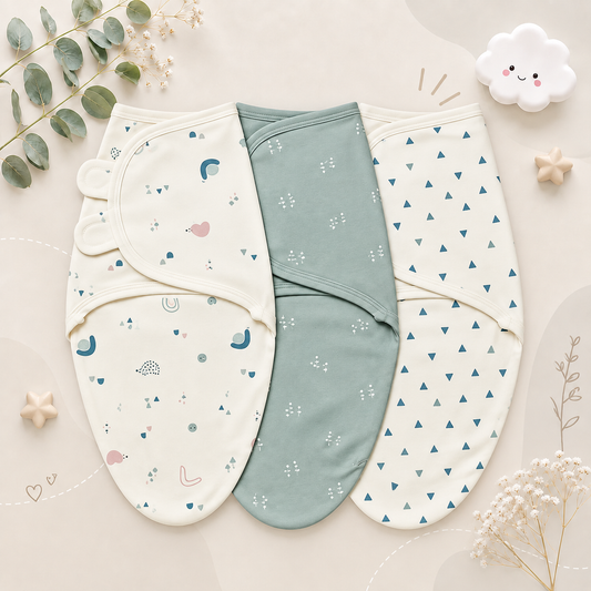 The Kolton - 3‑Pack Newborn Swaddle Blankets – 100% Cotton Adjustable Baby Wraps for Boys & Girls (0–6 Months)