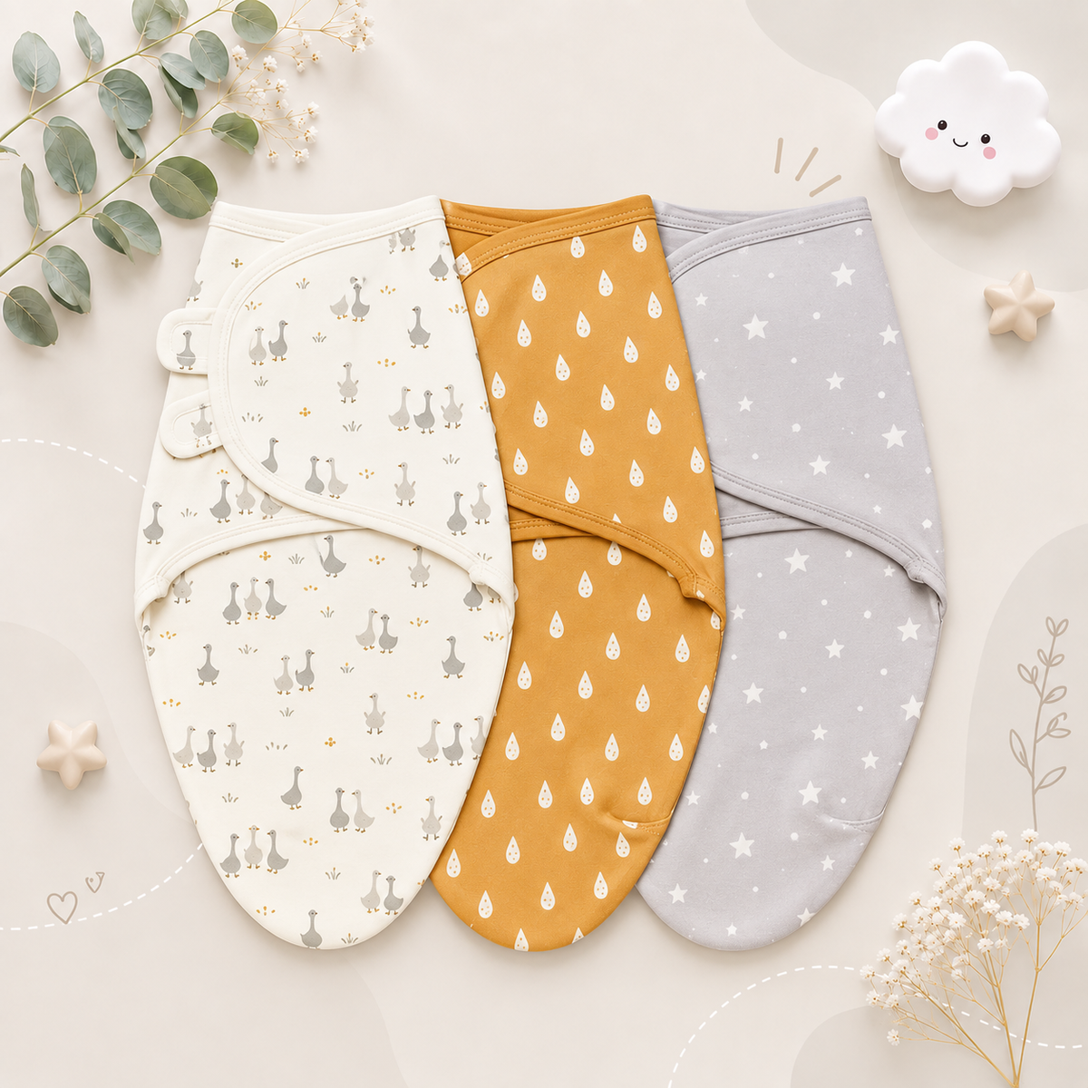 The Kolton - 3‑Pack Newborn Swaddle Blankets – 100% Cotton Adjustable Baby Wraps for Boys & Girls (0–6 Months)