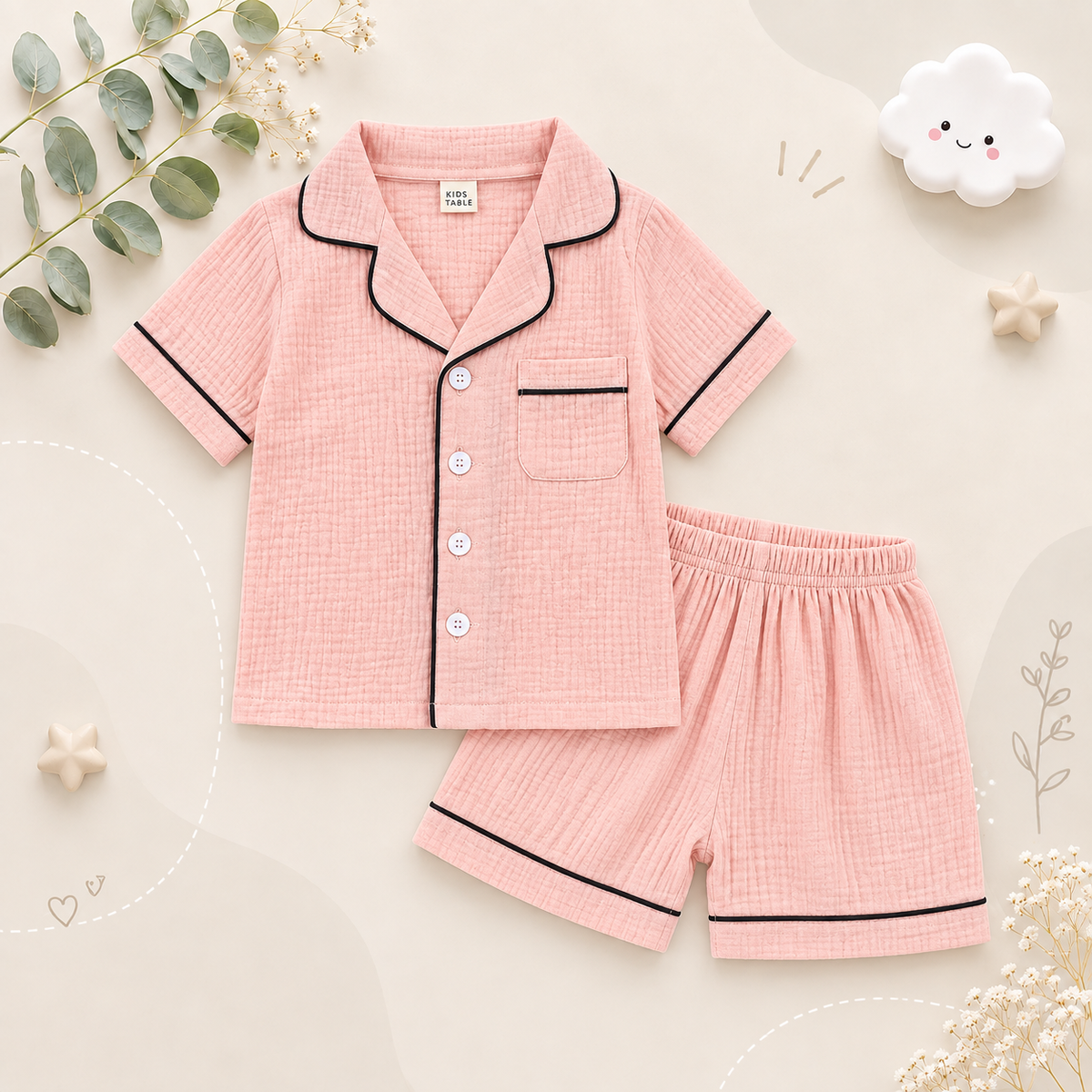 The Nico - Baby Unisex Cotton Linen Solid Colour Pajamas Set