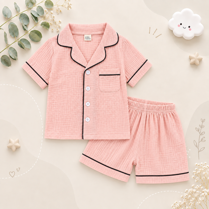 The Nico - Baby Unisex Cotton Linen Solid Colour Pajamas Set