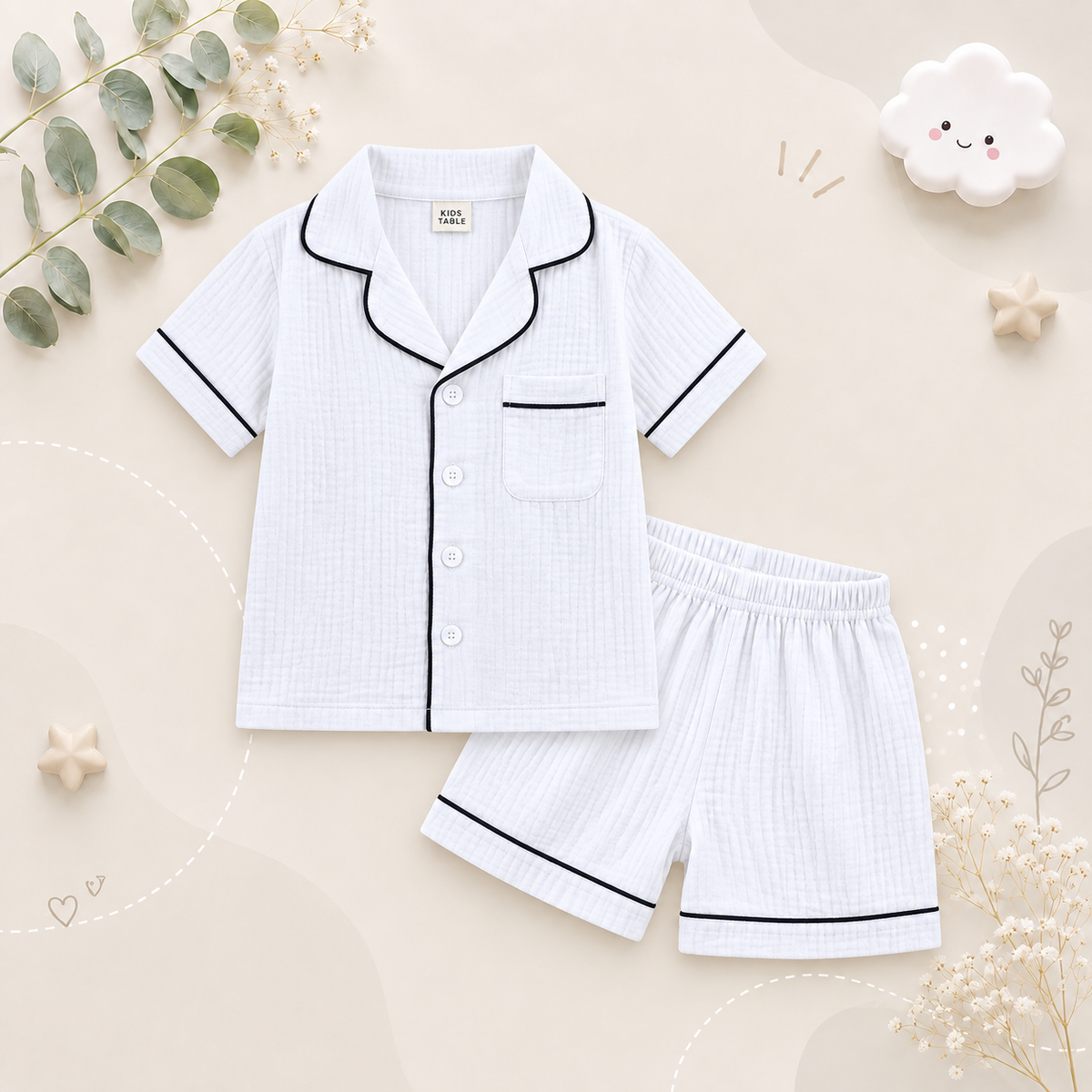 The Nico - Baby Unisex Cotton Linen Solid Colour Pajamas Set