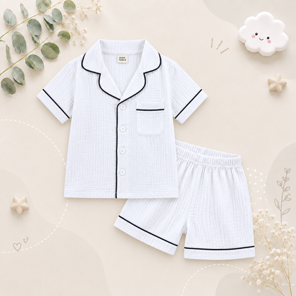 The Nico - Baby Unisex Cotton Linen Solid Colour Pajamas Set