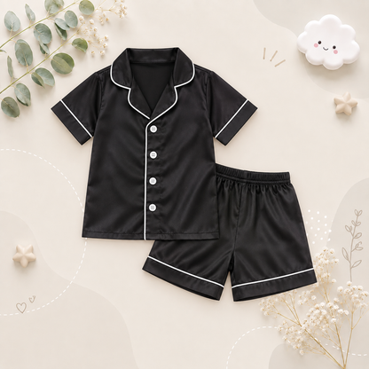 The Jeremy - Baby Boy Solid Black Ice Silk Satin Pajamas