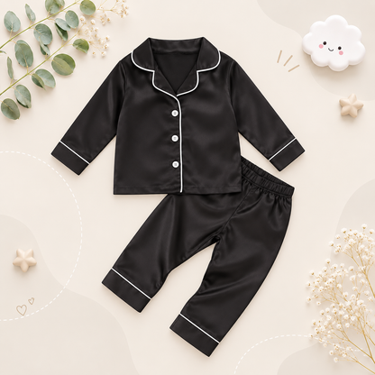 The Jeremy - Baby Boy Solid Black Ice Silk Satin Pajamas