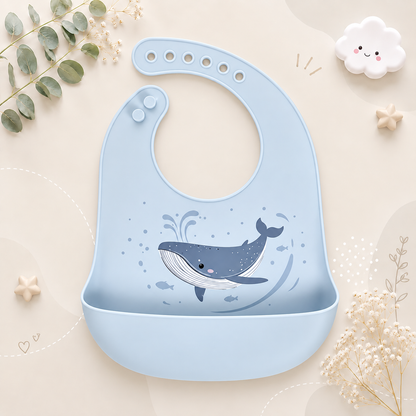 The Jackie - Baby Silicone Bib Waterproof Adjustable Feeding Bib Soft Food Catcher for Newborns
