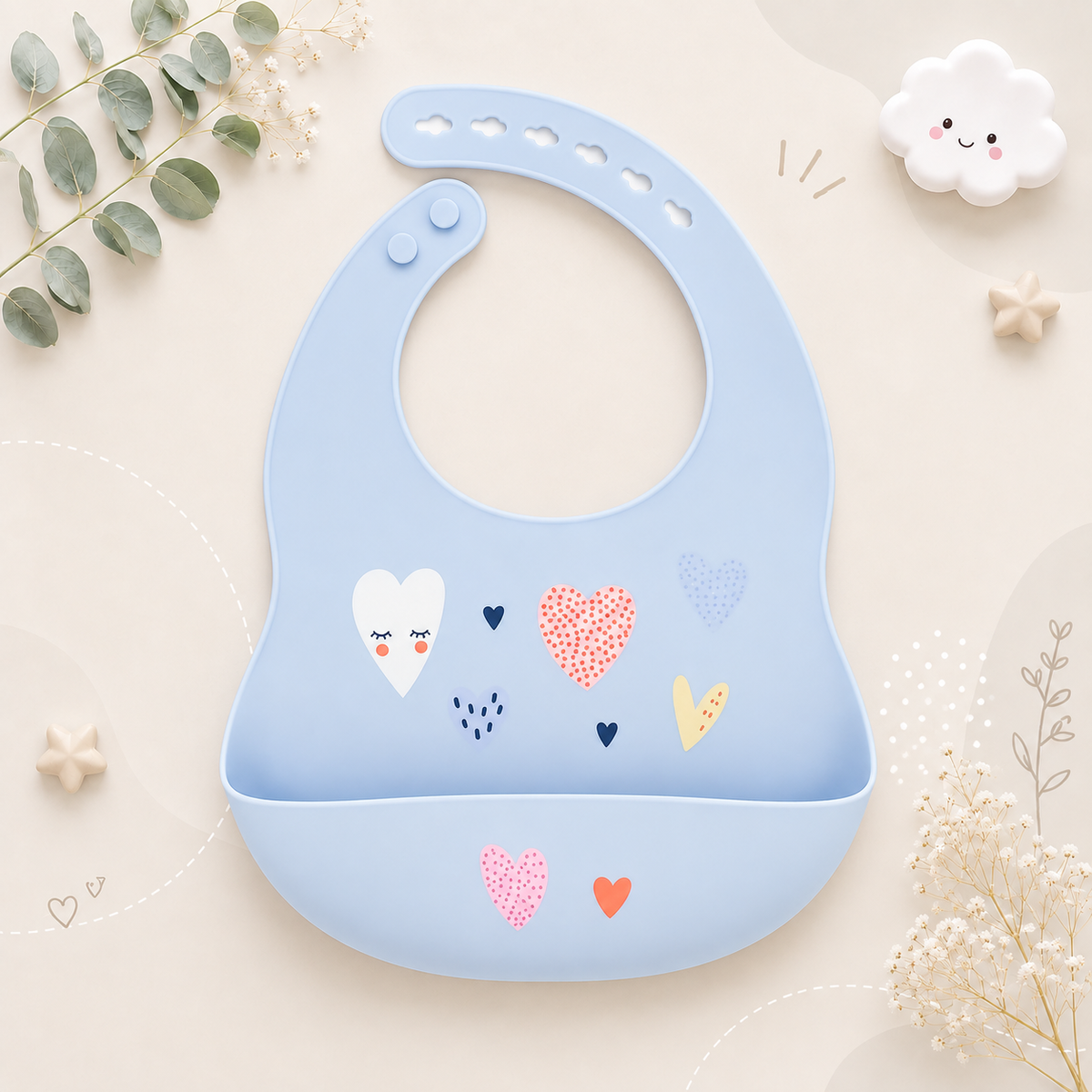 The Vesper - Baby Silicone Bib Waterproof Adjustable Cartoon Feeding Bib with Food Catcher 1PC