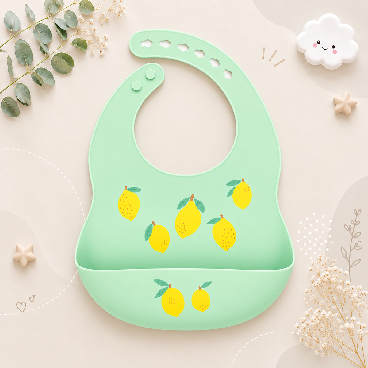 The Vesper - Baby Silicone Bib Waterproof Adjustable Cartoon Feeding Bib with Food Catcher 1PC