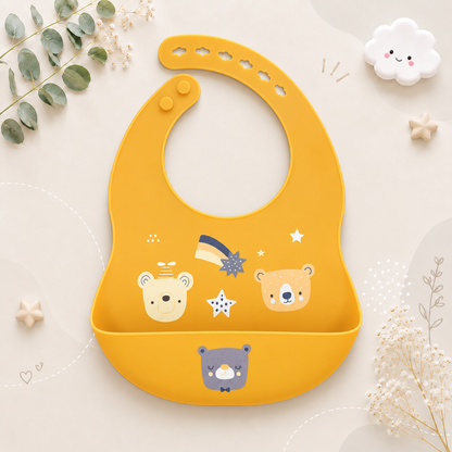 The Vesper - Baby Silicone Bib Waterproof Adjustable Cartoon Feeding Bib with Food Catcher 1PC