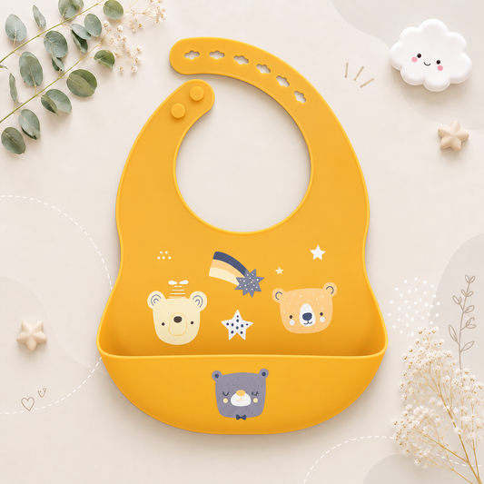 The Vesper - Baby Silicone Bib Waterproof Adjustable Cartoon Feeding Bib with Food Catcher 1PC