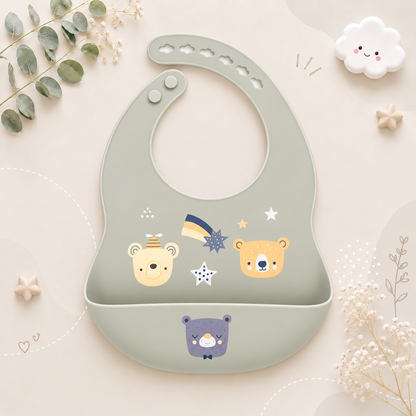 The Vesper - Baby Silicone Bib Waterproof Adjustable Cartoon Feeding Bib with Food Catcher 1PC
