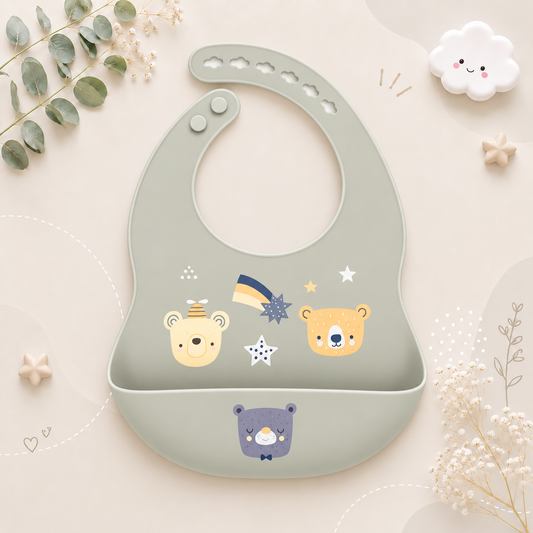 The Vesper - Baby Silicone Bib Waterproof Adjustable Cartoon Feeding Bib with Food Catcher 1PC