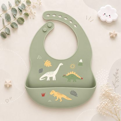 The Vesper - Baby Silicone Bib Waterproof Adjustable Cartoon Feeding Bib with Food Catcher 1PC