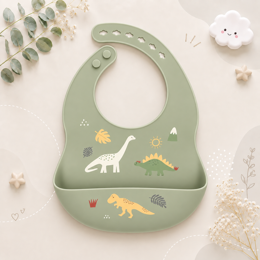 The Vesper - Baby Silicone Bib Waterproof Adjustable Cartoon Feeding Bib with Food Catcher 1PC