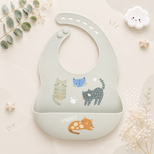 The Vesper - Baby Silicone Bib Waterproof Adjustable Cartoon Feeding Bib with Food Catcher 1PC