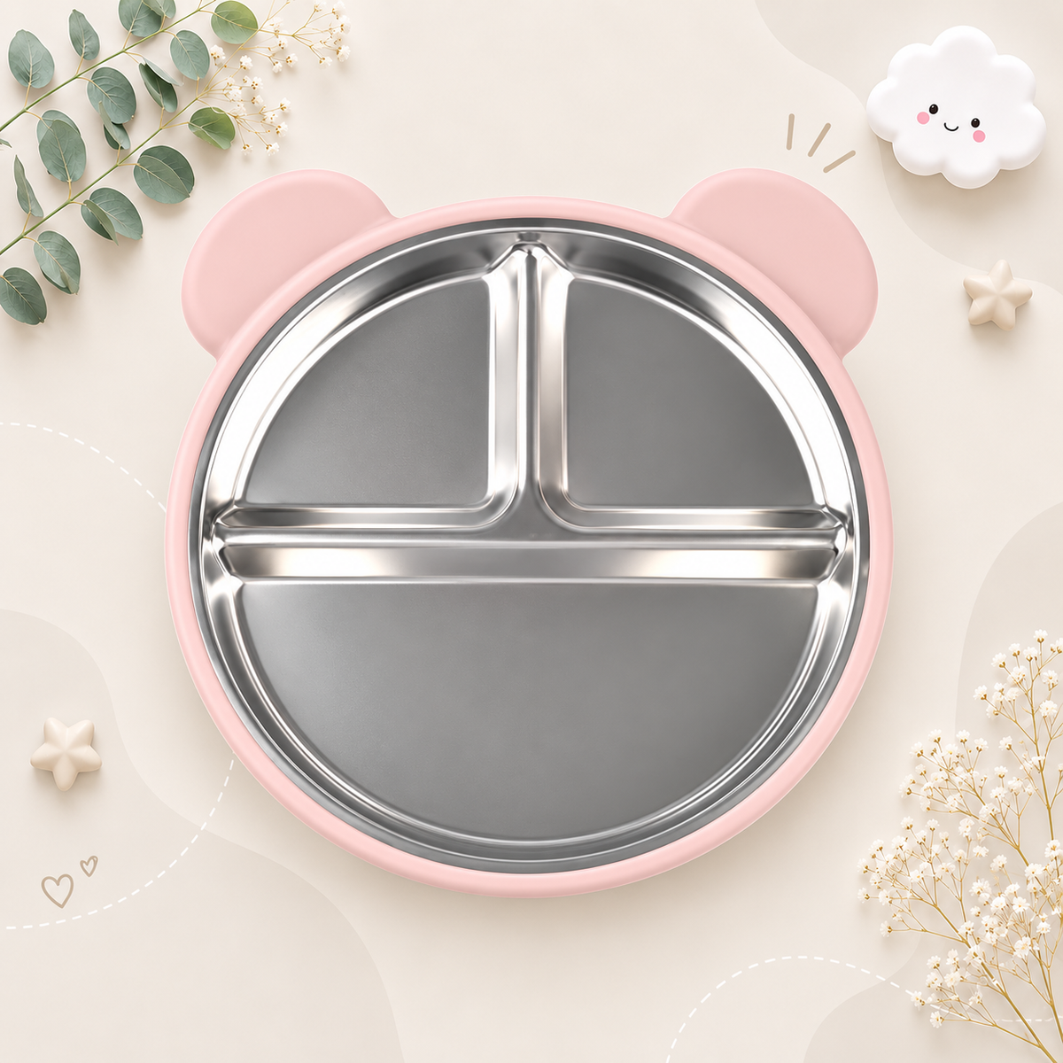 The Spencer - Baby Bear Silicone Training Plate Stainless Steel Toddler Tableware