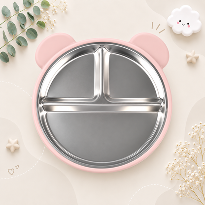 The Spencer - Baby Bear Silicone Training Plate Stainless Steel Toddler Tableware