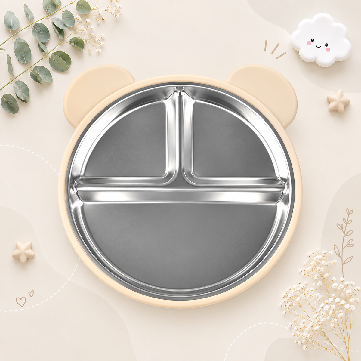 The Spencer - Baby Bear Silicone Training Plate Stainless Steel Toddler Tableware
