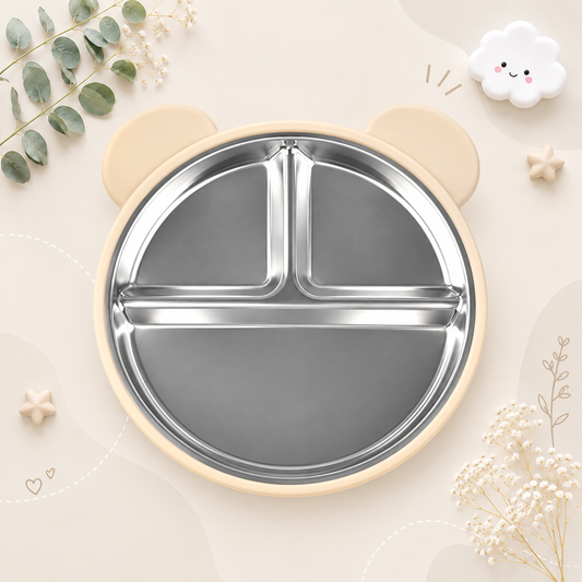 The Spencer - Baby Bear Silicone Training Plate Stainless Steel Toddler Tableware