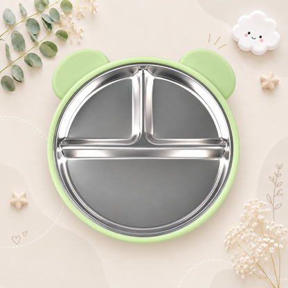 The Spencer - Baby Bear Silicone Training Plate Stainless Steel Toddler Tableware