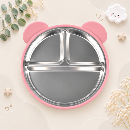 The Spencer - Baby Bear Silicone Training Plate Stainless Steel Toddler Tableware