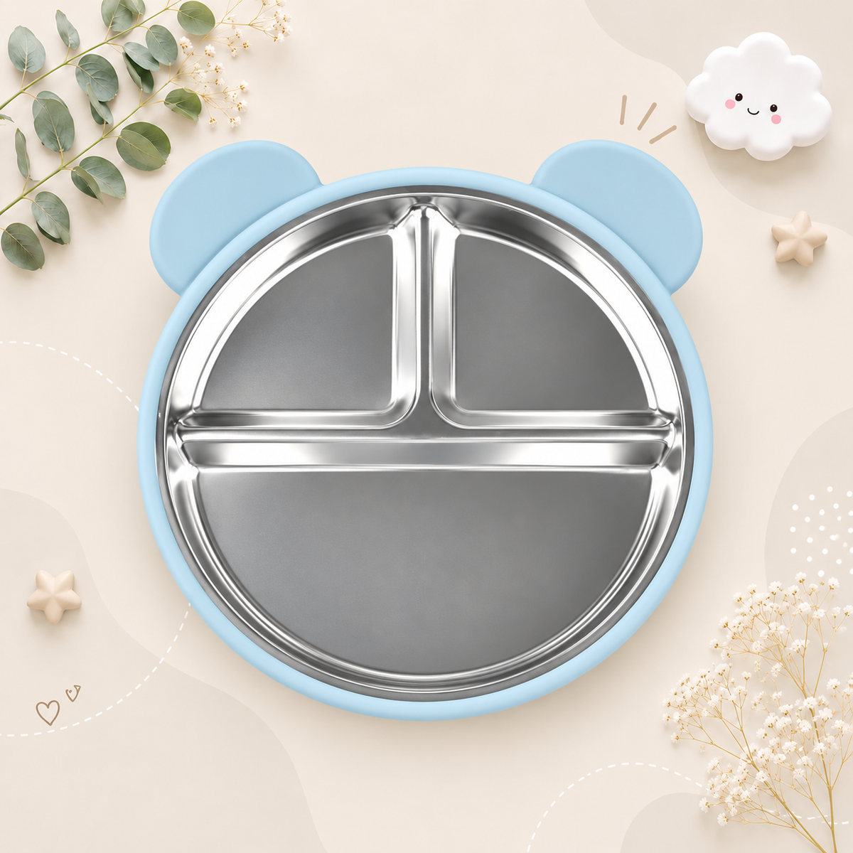 The Spencer - Baby Bear Silicone Training Plate Stainless Steel Toddler Tableware