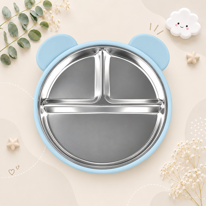 The Spencer - Baby Bear Silicone Training Plate Stainless Steel Toddler Tableware