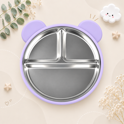 The Spencer - Baby Bear Silicone Training Plate Stainless Steel Toddler Tableware