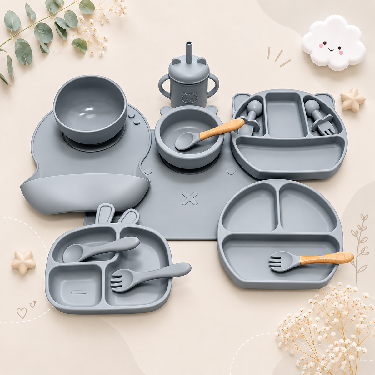 The Blake - Baby Silicone Feeding Set Suction Bowl Spoon & Fork Weaning Tableware