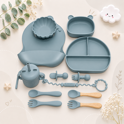 The Basil - Baby Silicone Feeding Set 13PCS Suction Bowl Plate Straw Cup & Utensils