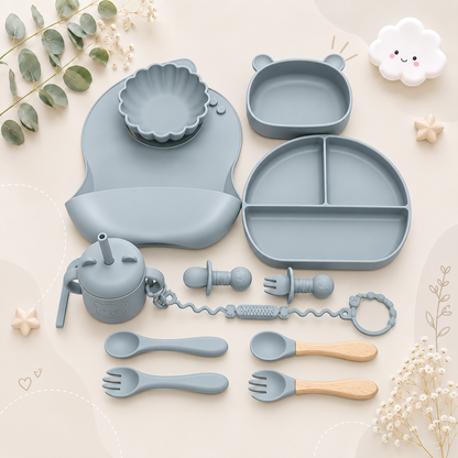 The Basil - Baby Silicone Feeding Set 13PCS Suction Bowl Plate Straw Cup & Utensils