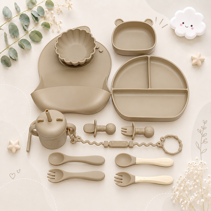 The Basil - Baby Silicone Feeding Set 13PCS Suction Bowl Plate Straw Cup & Utensils