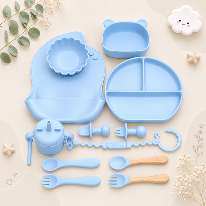 The Basil - Baby Silicone Feeding Set 13PCS Suction Bowl Plate Straw Cup & Utensils