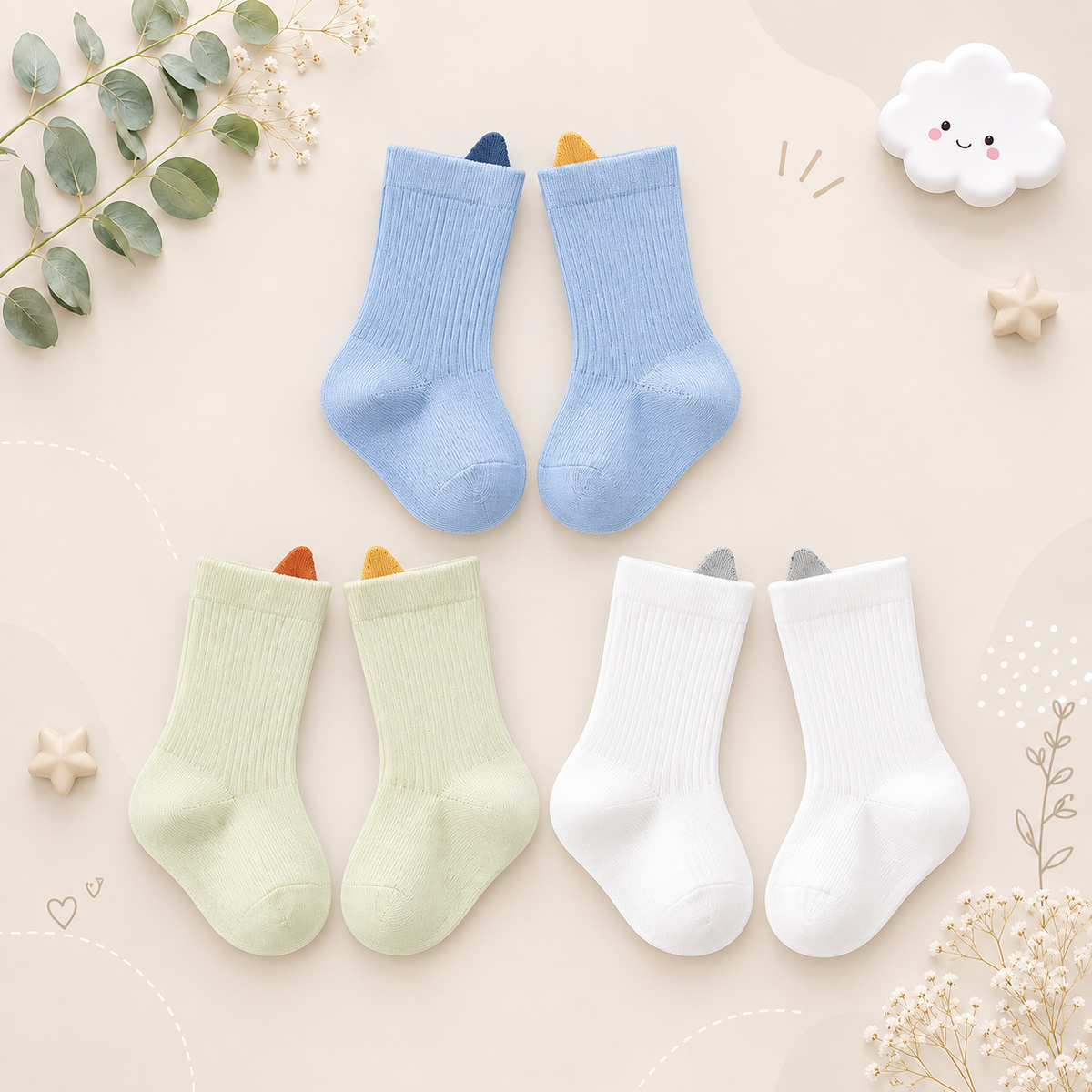 The Kora - Baby Girl 3 Pairs Solid Colour Daily Wear Socks