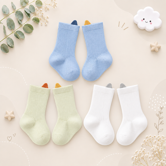 The Kora - Baby Girl 3 Pairs Solid Colour Daily Wear Socks