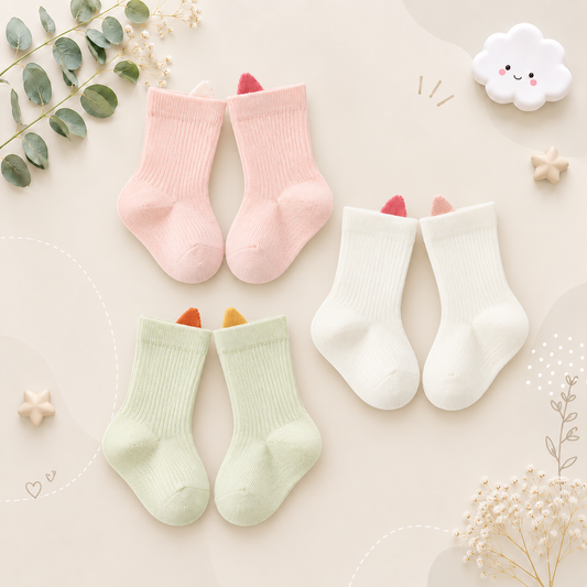 The Kora - Baby Girl 3 Pairs Solid Colour Daily Wear Socks