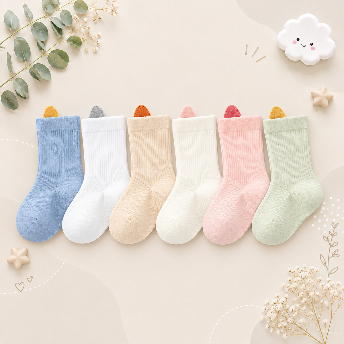 The Kora - Baby Girl 6 Pairs Solid Colour Daily Wear Socks